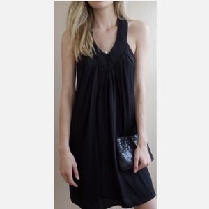 ALICE + OLIVIA Black Silk T-Back Pleated Swingy Mini Little Black Dress X-Small